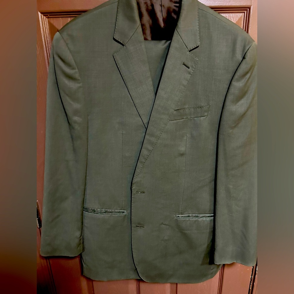 Dark green, wool suit, formal attire